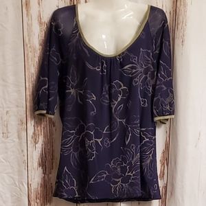 Axcess Liz Claiborne Co Navy  Green floral top XL